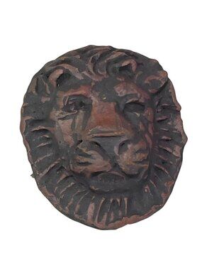 Vintage Hand Painted Lion Head Porcelain Bolo Tie Clip Brown 90s Animal Retro